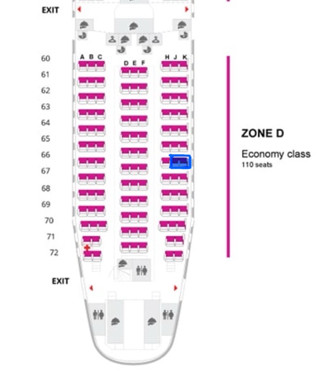 行きのタイ国際航空の座席。66のKとJ。